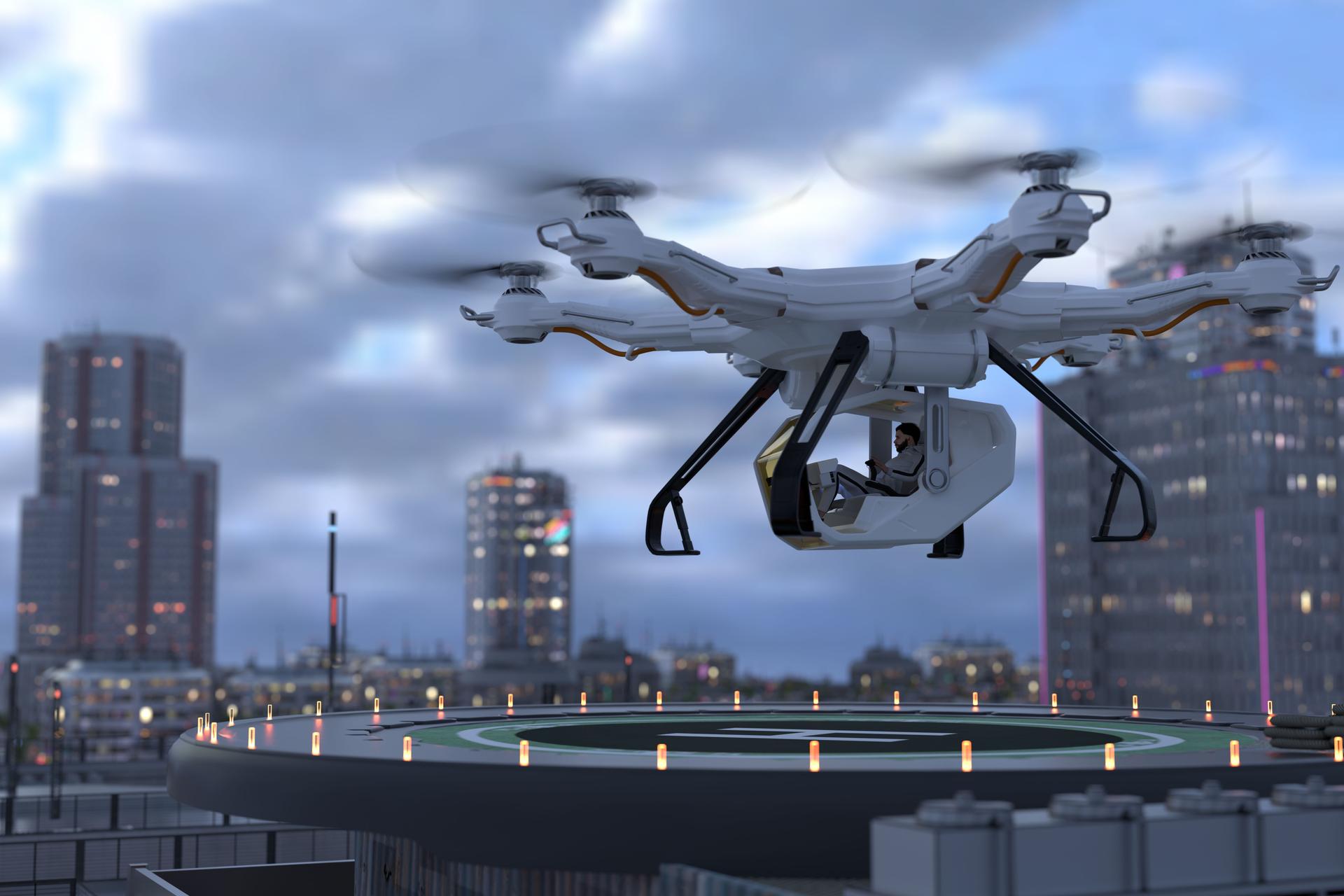 eVTOL prepares to land on the city's tarmac